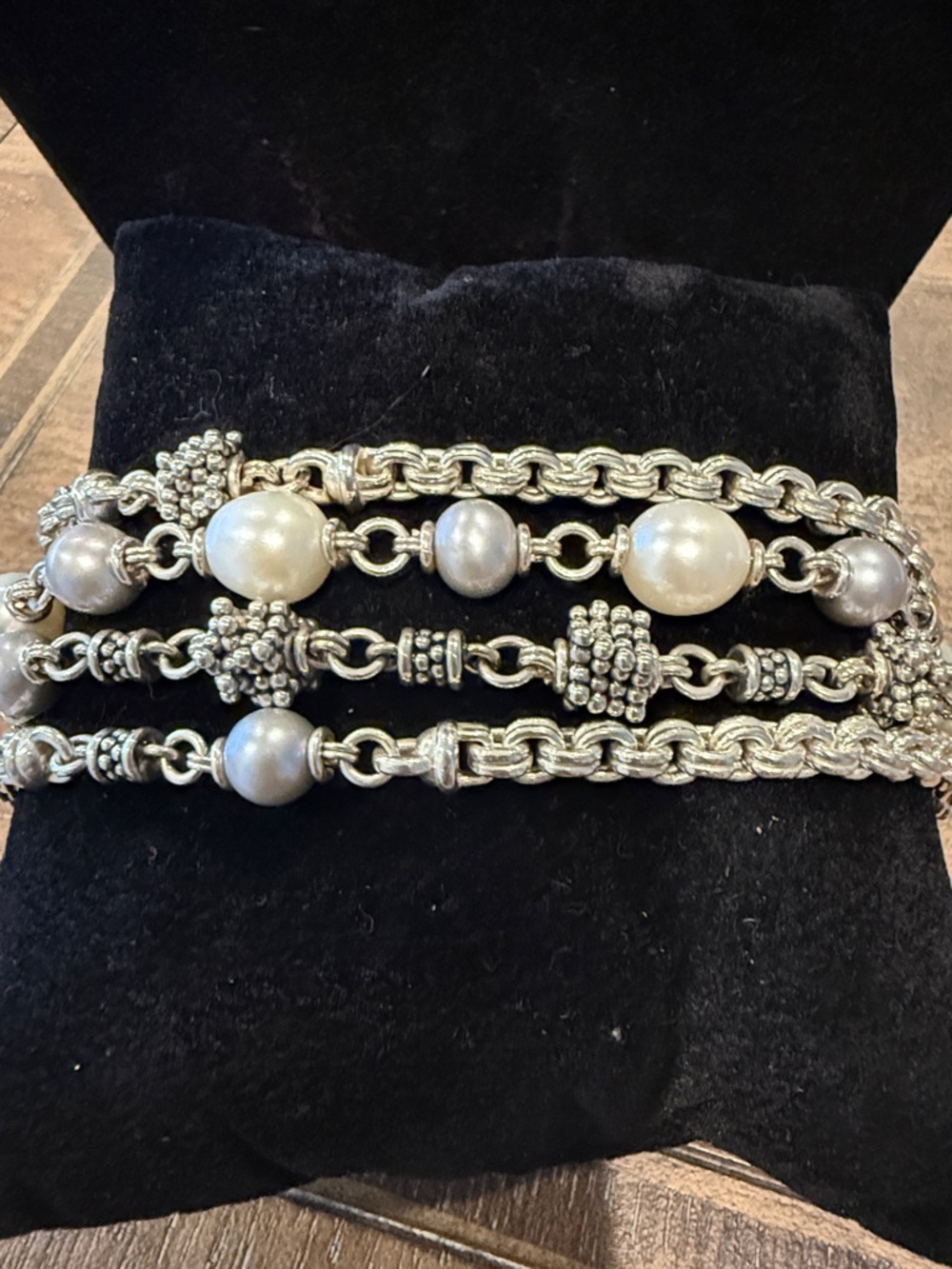 Michael Dawkins Sterling  and Pearl  4 Chain Bracelet